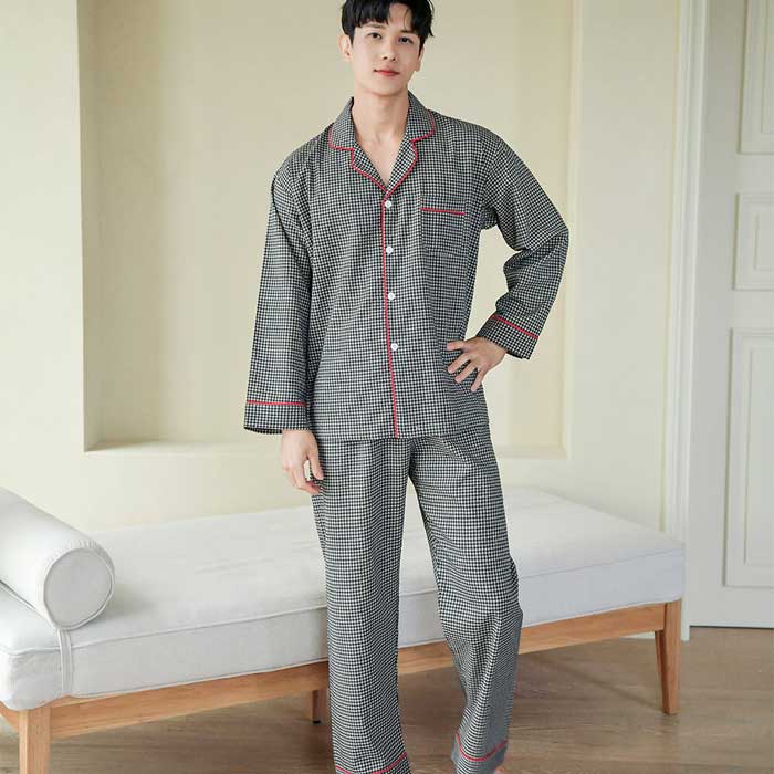 201095 남자잠옷 잠옷세트 면 폴리 잠옷 긴팔잠옷 파자마 홈웨어